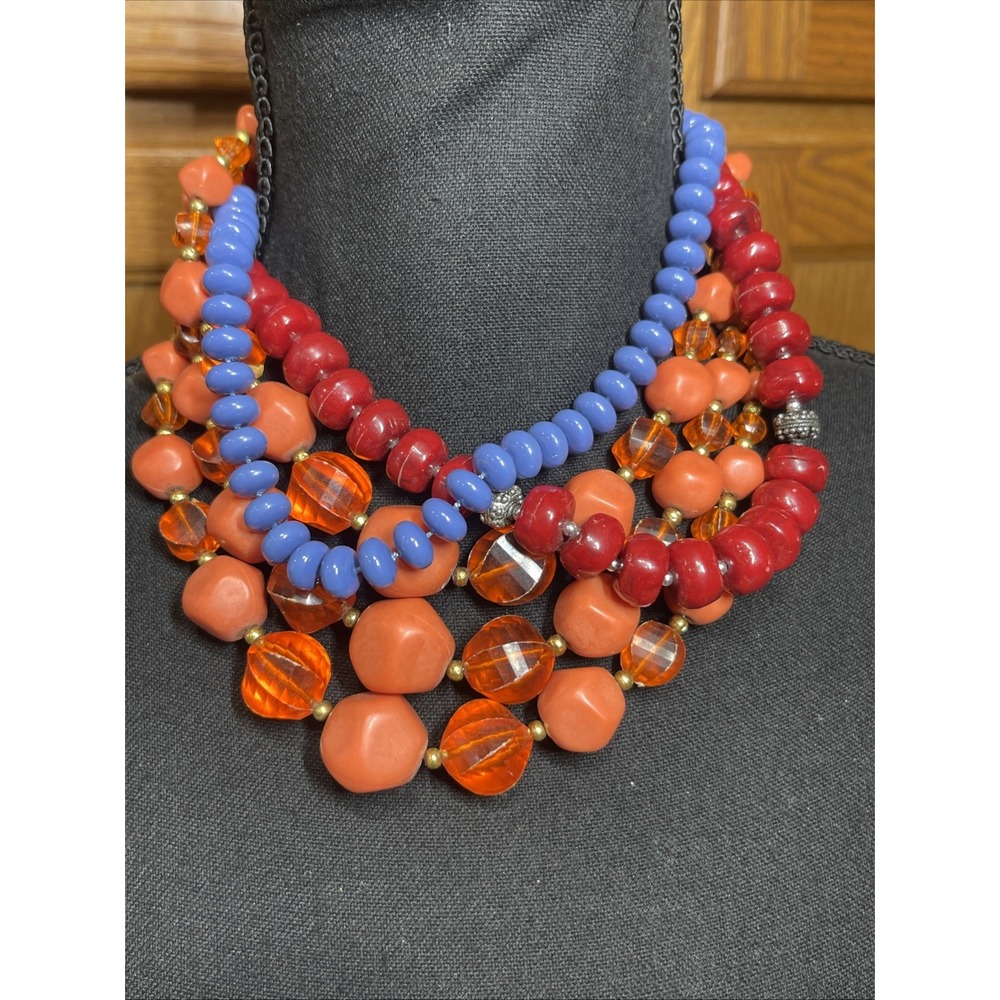 Vintage Statement Beaded Neckless Lot Of 3 Bulky Plastic